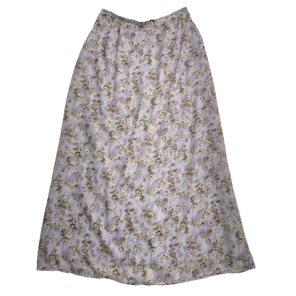 Y2K Maurices Women 10 Lilac Floral Maxi Skirt Chiffon Lined Cottage Boho Fairy